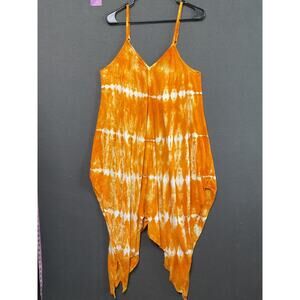 Shore Drive Sundress Orange Tie Dye Harem Jumpsuit Romper Adjustable Straps M
